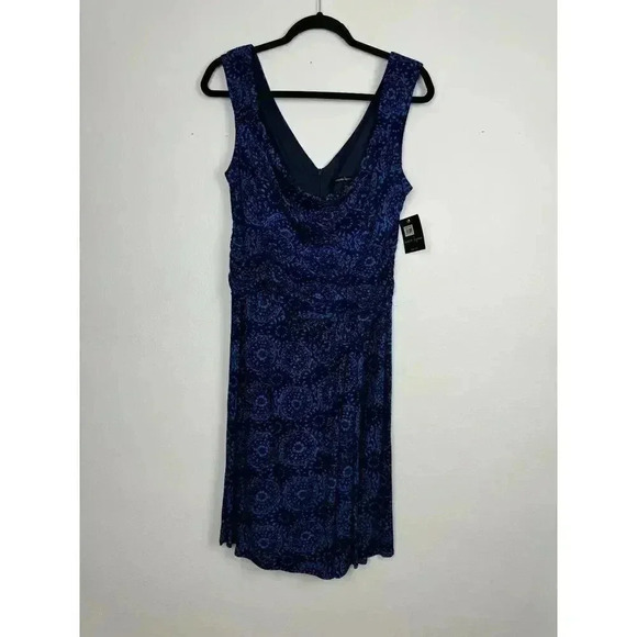 Nanette Lepore Paisley print Faux Wrap Navy Blue Dress, Size 12 Workwear - Picture 1 of 7
